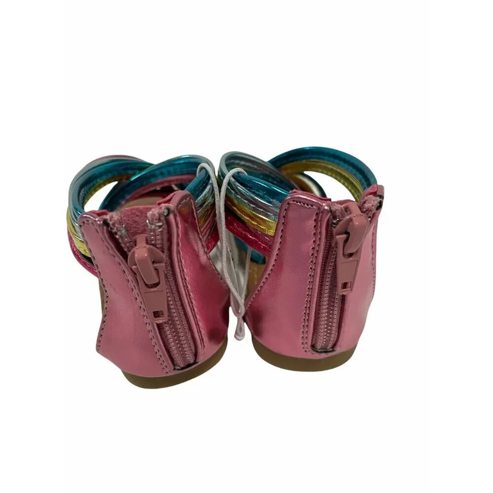 Rainbow Strappy Metallic‎ Sandals Back Zipper Closure Girls Size 5